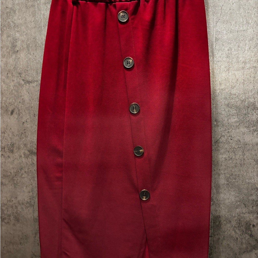 SHEIN Red Midi Pencil Skirt Buttoned Workwear